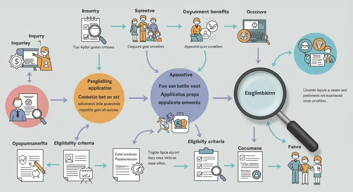 Infographic detailing government benefits application process and eligibility