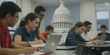 Students and teachers in a modern classroom, federal education policy