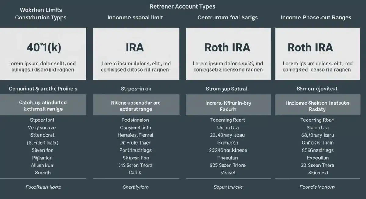 Infographic comparing 2025 retirement account contribution limits and types
