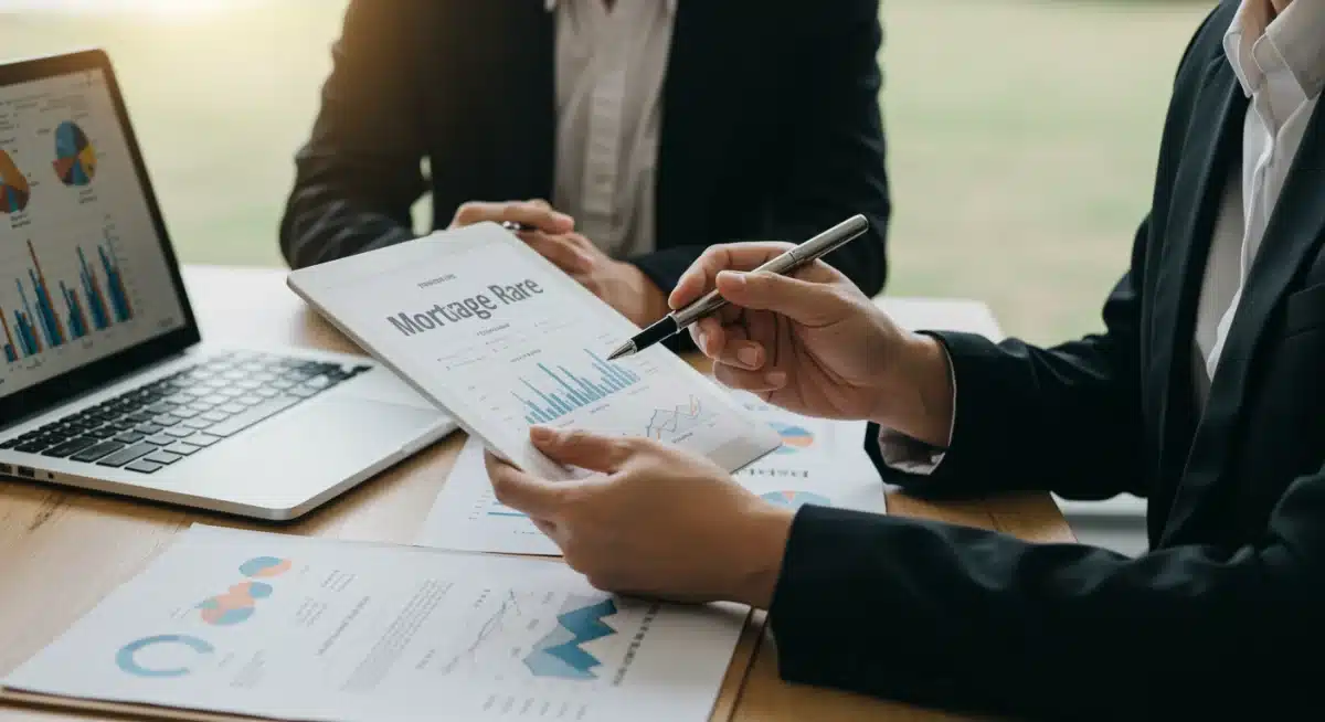 Financial advisor discussing mortgage options with a couple, reviewing documents