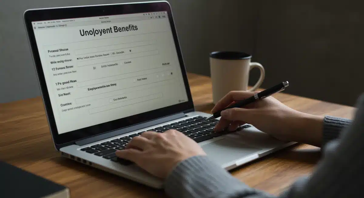 Person completing online unemployment benefits application