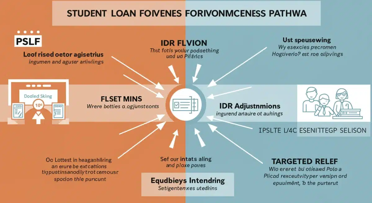 Infographic illustrating various student loan forgiveness pathways and requirements