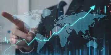 Digital dashboard displaying 2026 economic forecast with 2.5% GDP growth, global market trends.