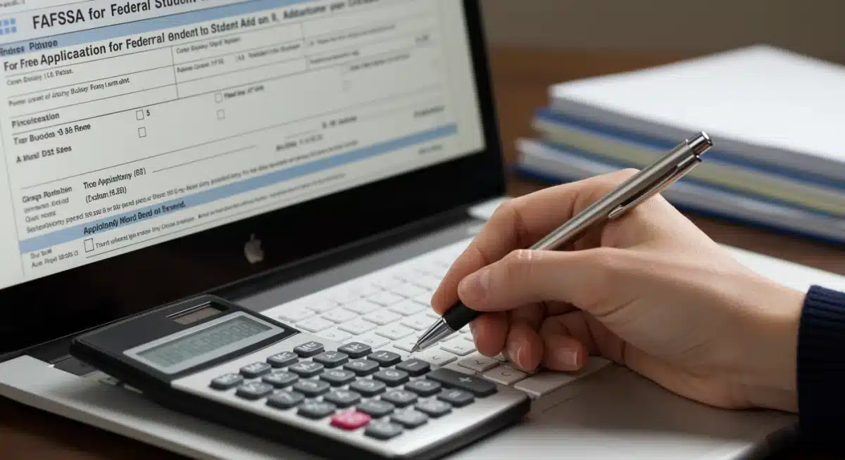 Person completing FAFSA form on a laptop, emphasizing the application process for federal education grants.