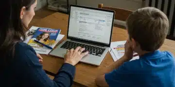 Parent and child reviewing FAFSA forms for college funding decisions