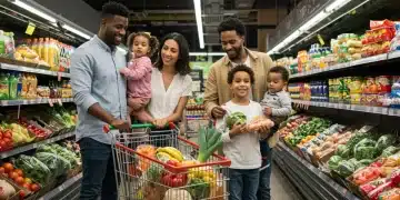 Family grocery shopping with SNAP benefits