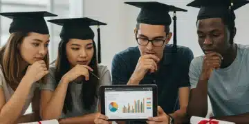 Students reviewing financial documents about loan forgiveness and repayment plans.