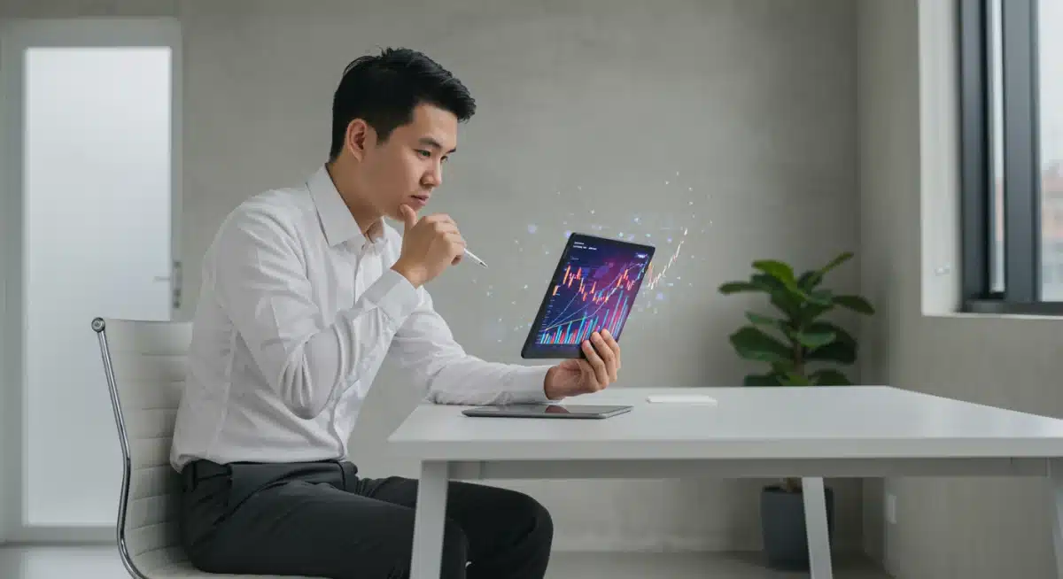 Individual analyzing financial data on a tablet