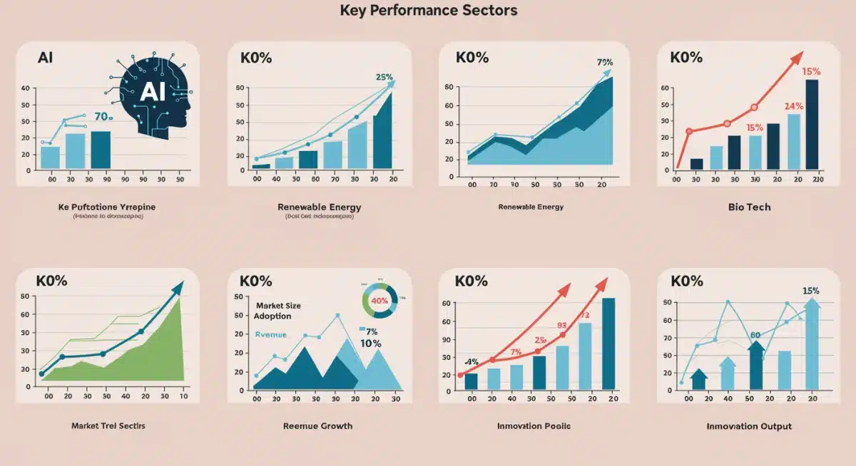 Infographic displaying growth metrics for high-performing investment sectors in 2026.