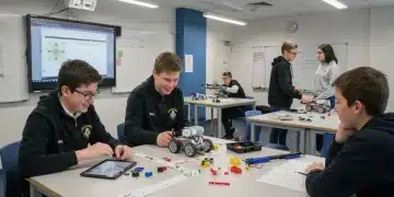 Students actively engaged in an innovative robotics STEM class for 2026