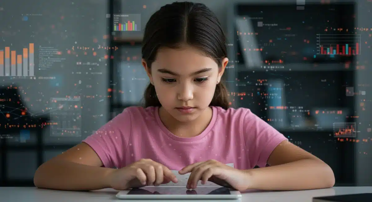 Young girl developing digital literacy and coding skills on a tablet