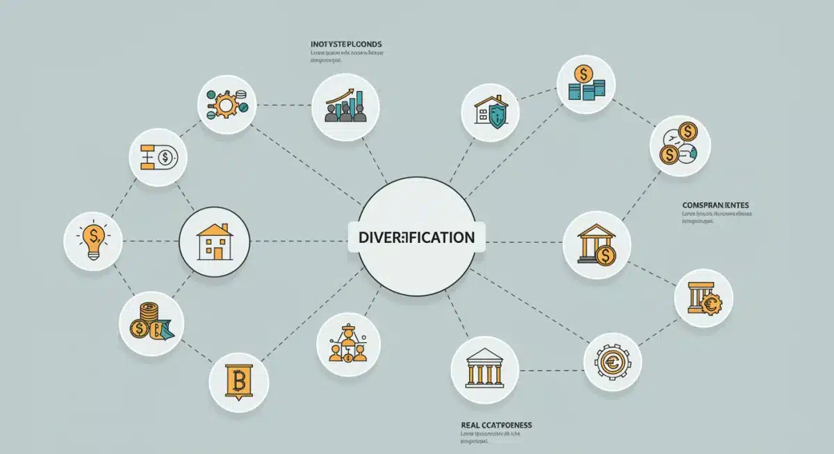 Infographic showing a diversified investment portfolio with various asset classes
