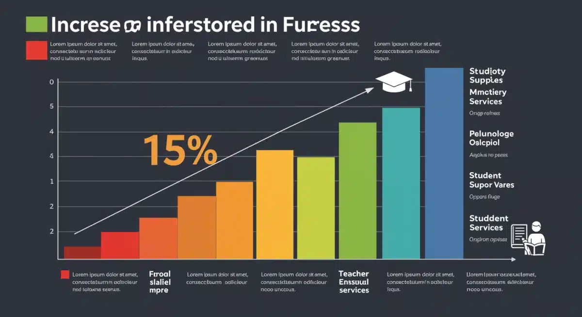 Infographic visualizing 15% increase in education funding allocation across key sectors.