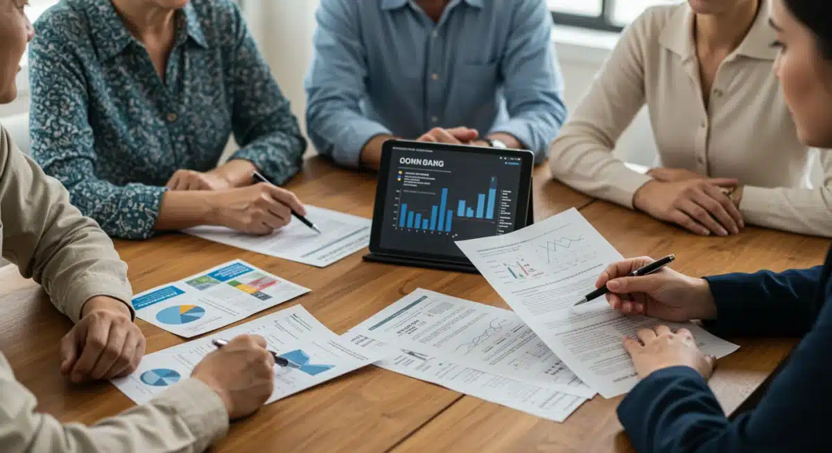 Multi-generational family discussing financial and healthcare plans