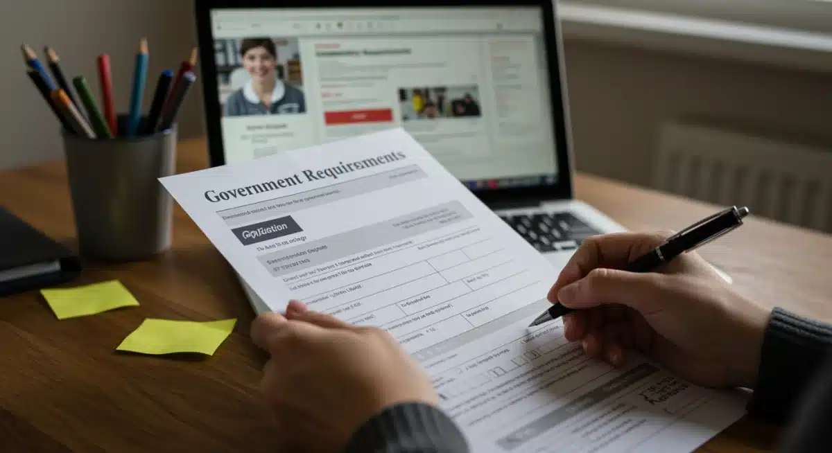 Person filling out a federal benefits application form