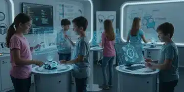 Children learning future skills in a high-tech classroom setting