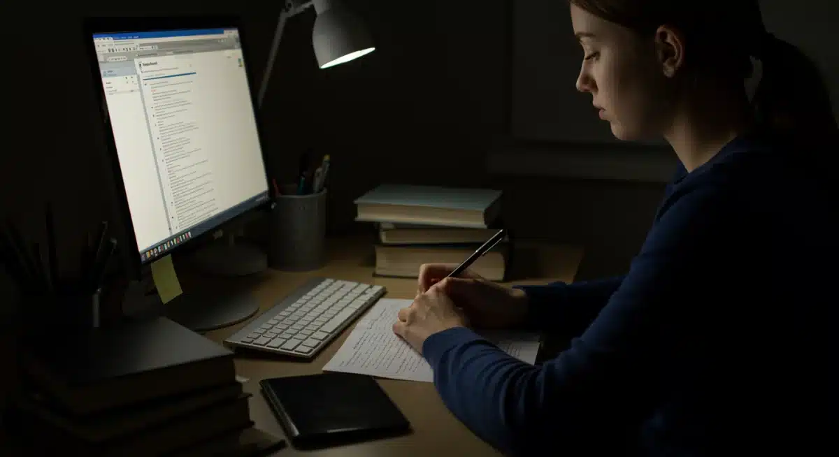 Student researching scholarship opportunities online with focus and organization