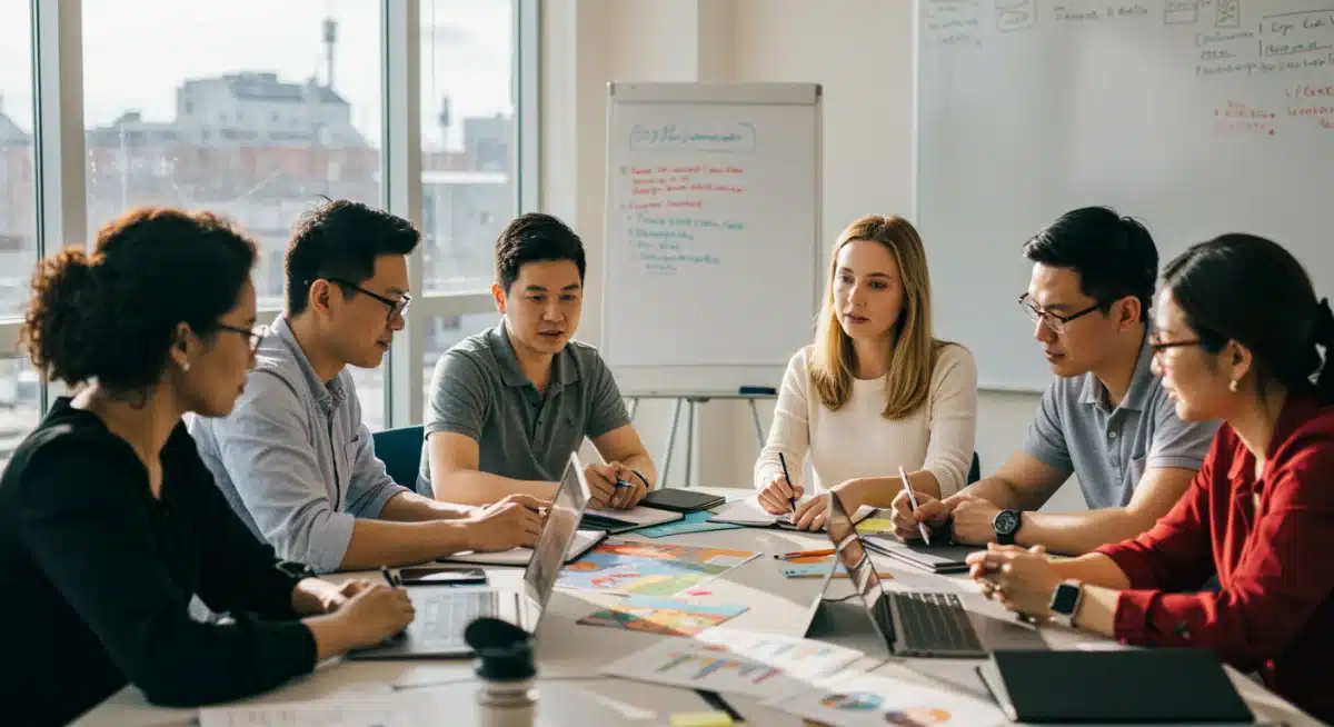 Teachers collaborating in a professional development workshop, discussing new teaching strategies.