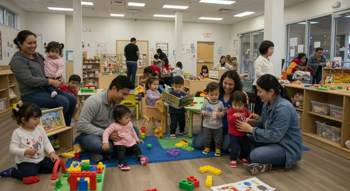 Parents and children benefiting from community programs supported by federal family benefits.