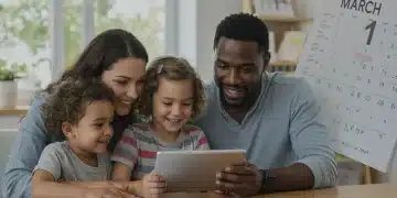 Family reviewing federal benefit information on a tablet, signifying new government support programs for 2026.