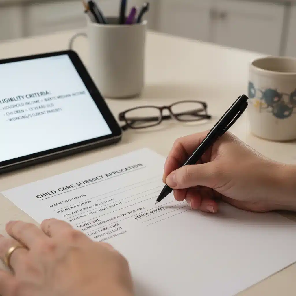 Person completing child care subsidy application form