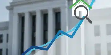 Graph showing rising interest rates impacting housing market with Federal Reserve building in background.