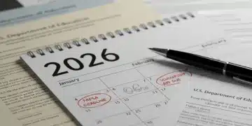 Calendar showing 2026, FAFSA documents, and pen for federal student aid application deadlines.