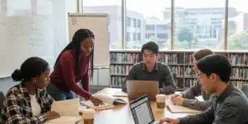 Students diligently studying for Advanced Placement exams in a library setting.