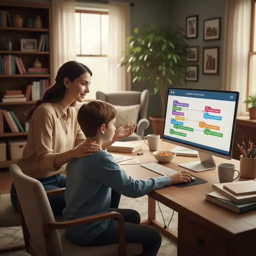 Parent and child collaboratively learning AI programming at home.