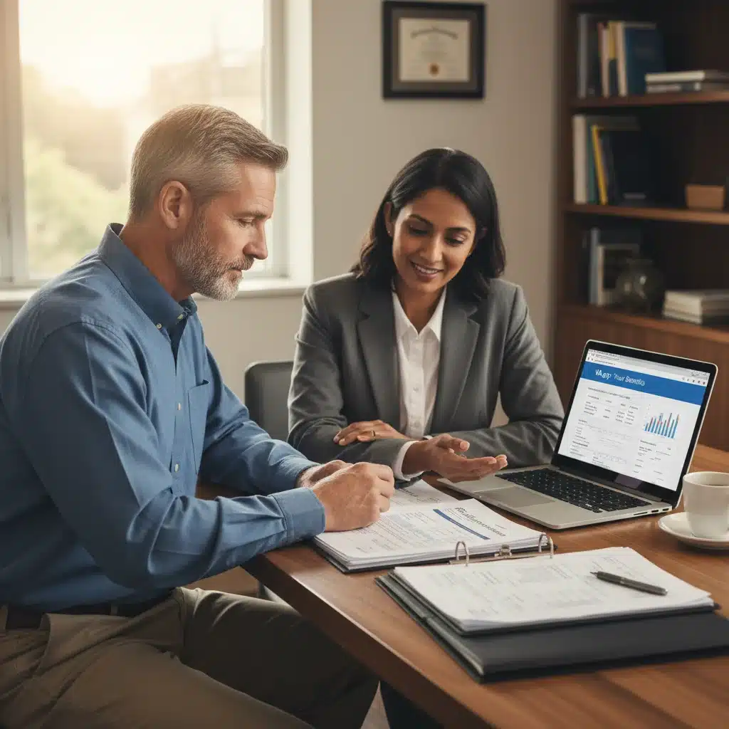 Veteran reviewing financial documents with an advisor for VA disability and pension claims.