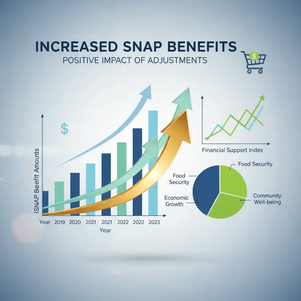 Charts showing increased SNAP benefit amounts and positive trends.