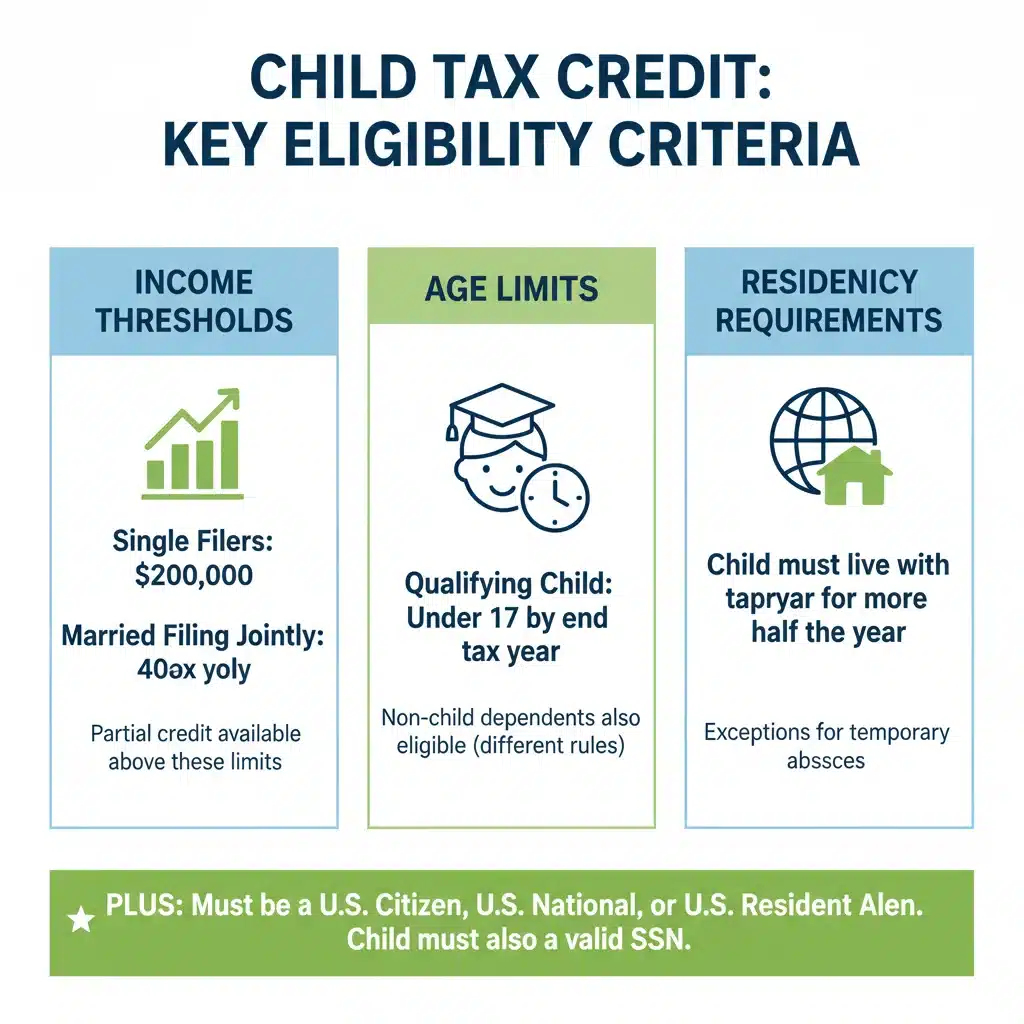 Infographic detailing child tax credit eligibility requirements