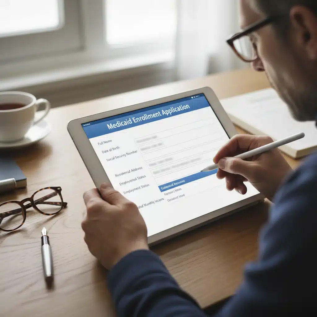 Person filling out a digital Medicaid enrollment application form