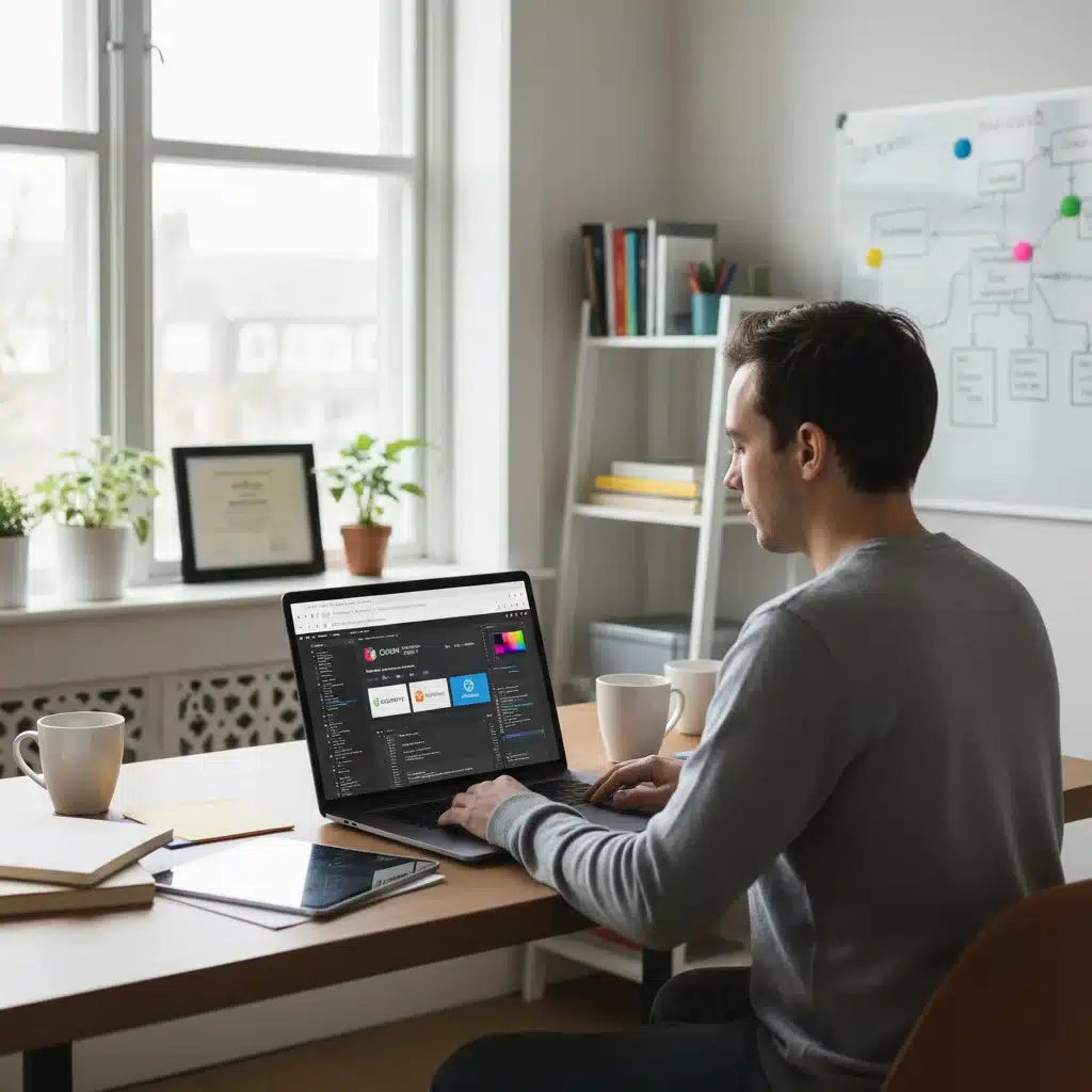 Individual engaged in online learning, developing new skills on a laptop in a home office.
