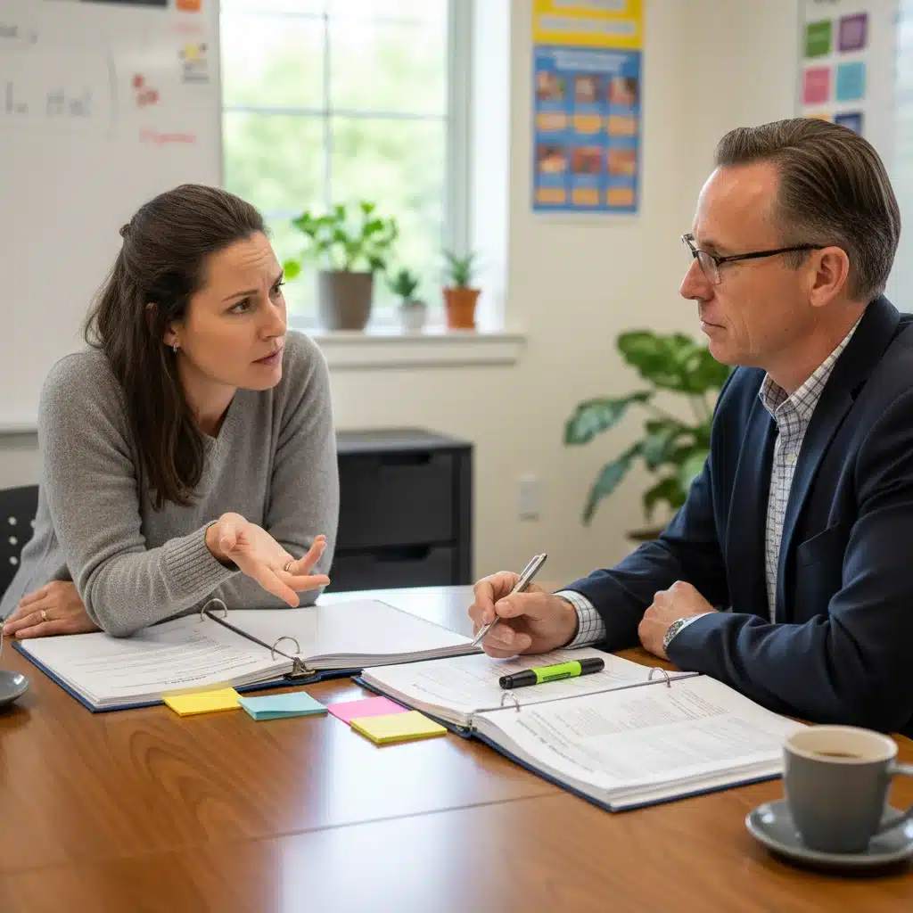 Parent and school administrator reviewing an Individualized Education Program (IEP)
