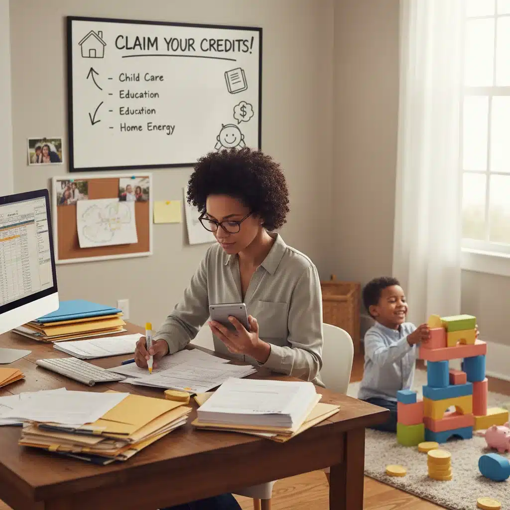 Parent reviewing tax documents for child tax credit