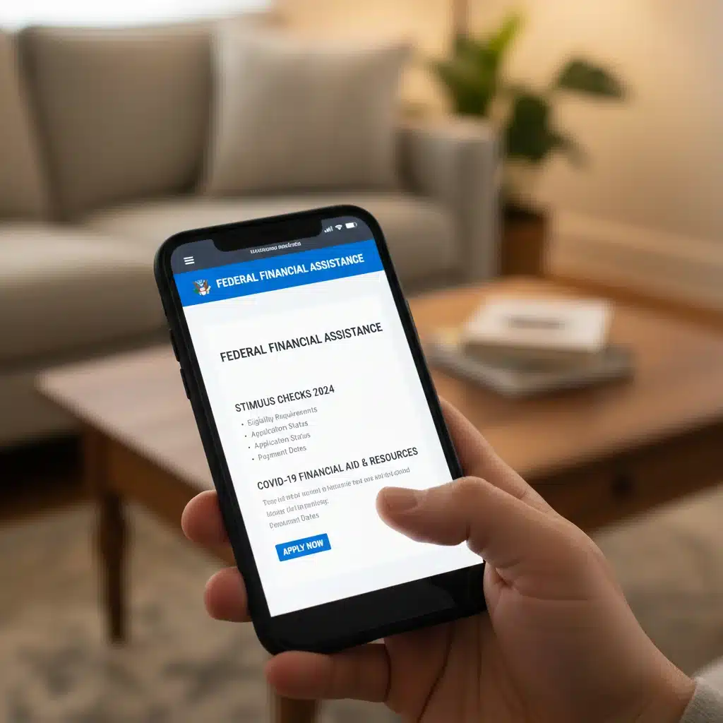 Individual checking stimulus package eligibility on smartphone