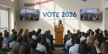 2026 Midterm Elections: Policy Debates Shaping the Nation Citizens engaging in a political town hall meeting for the 2026 midterm elections.