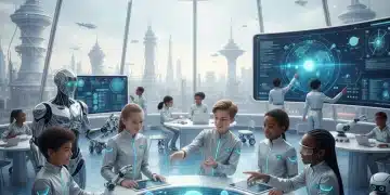 Boosting STEM Learning: 7 Innovative Programs for US Schools 2026-2027 Students engaging with advanced STEM technology in a modern classroom setting.