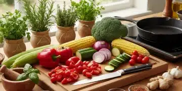 Master Basic Cooking: 4 Weeknight Meal Essentials Fresh ingredients and kitchen tools ready for basic cooking techniques.