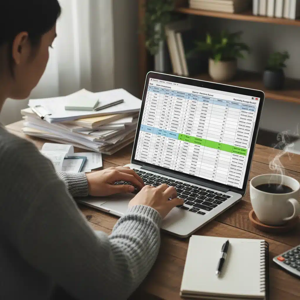 Person tracking expenses on a budget spreadsheet