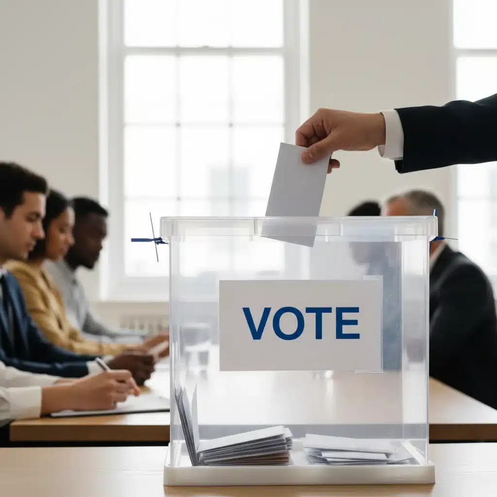 A person casting a ballot into a voting box during an election.