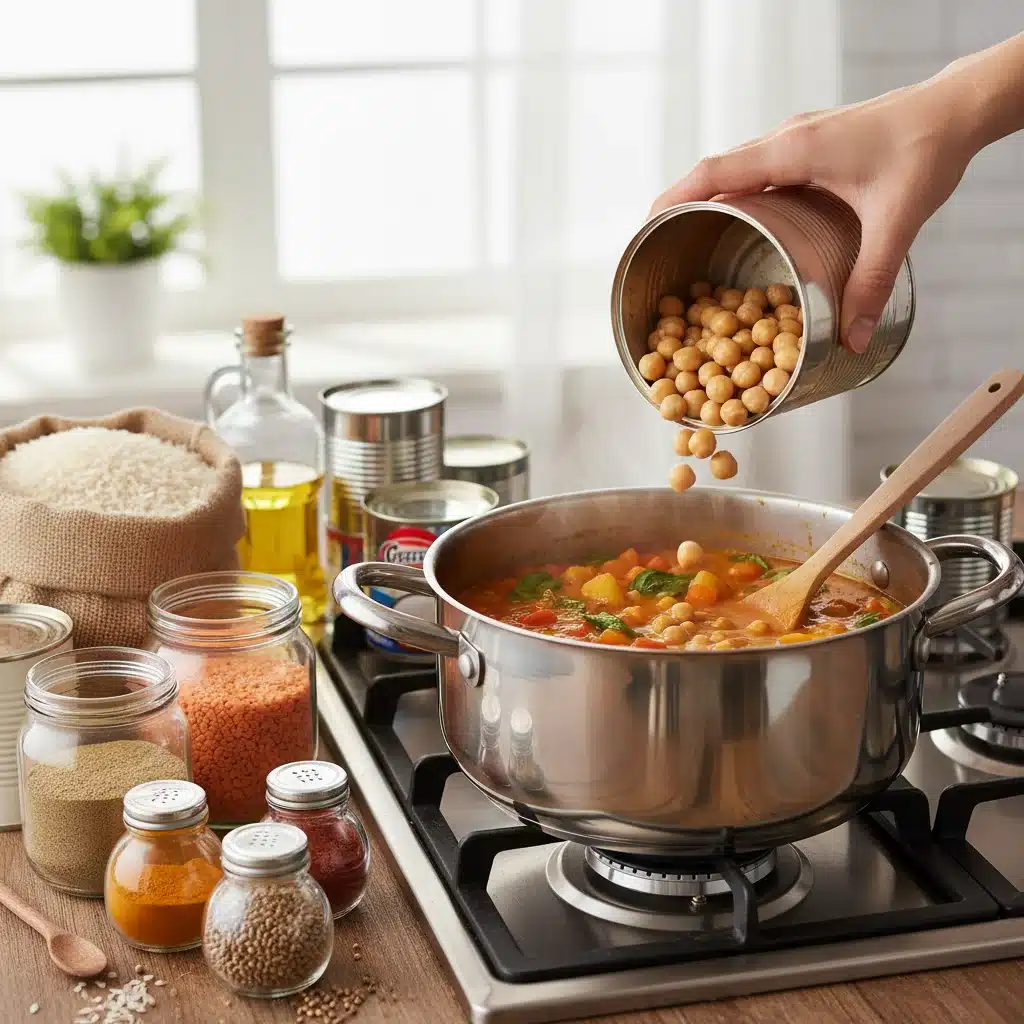 Cooking a budget-friendly chickpea curry