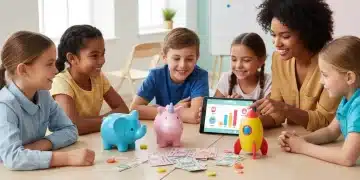 Teaching Kids About Money in 2026: Practical Financial Literacy Strategies for Ages 10 and Under Children learning about money with piggy banks and a tablet, guided by an adult.