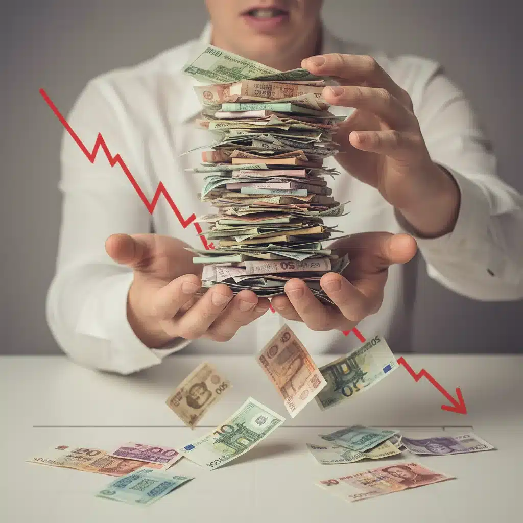 Hands holding depreciating currency, symbolizing inflation's impact.