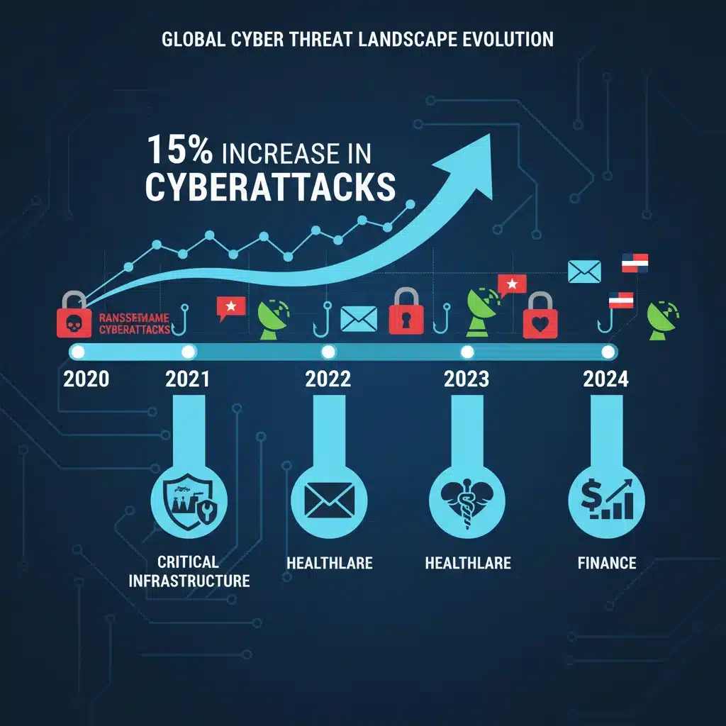 Infographic showing 15 percent increase in cyberattacks
