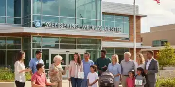 US Healthcare Policy: Access, Costs & Future Debates Diverse group in front of hospital, symbolizing US healthcare policy impact