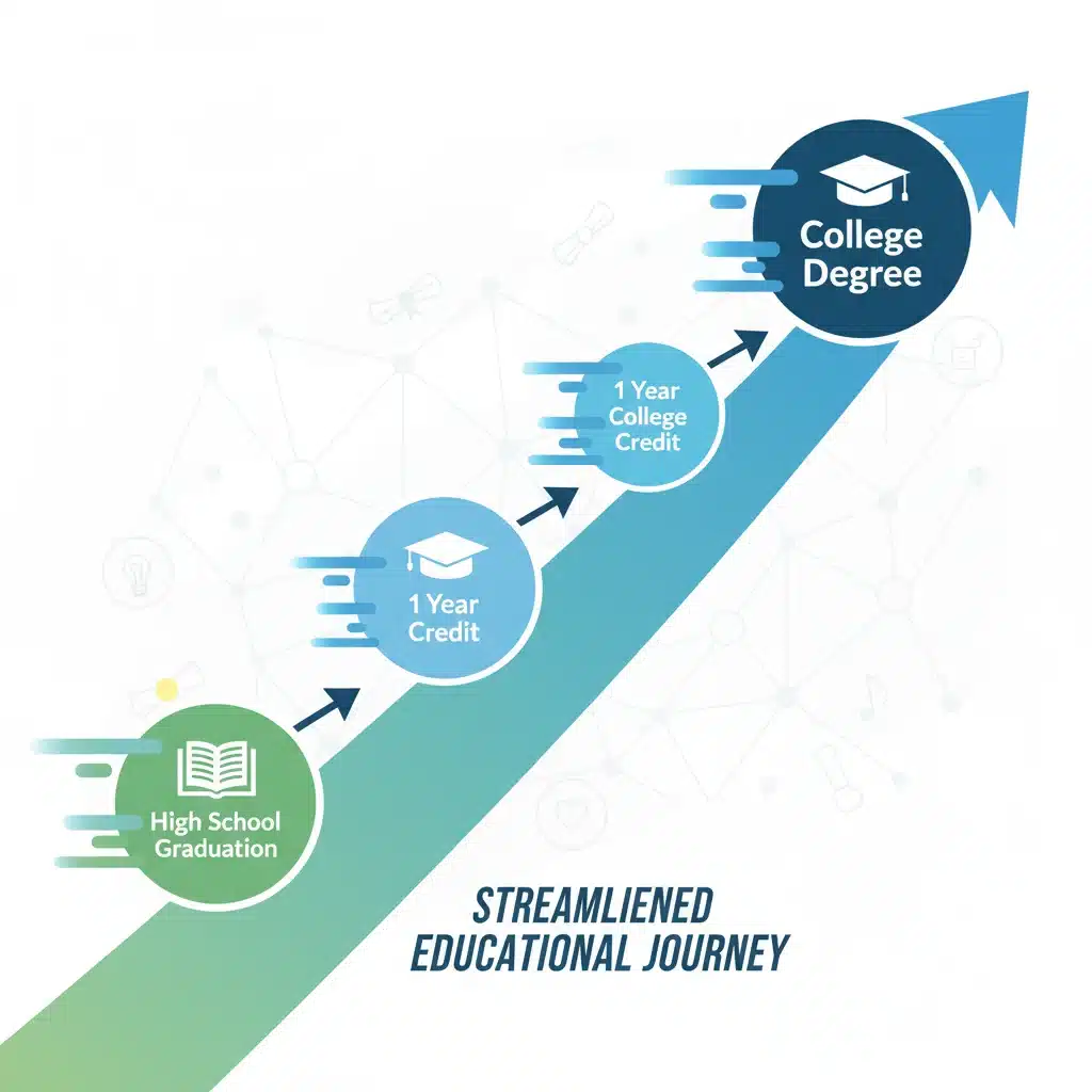 Educational roadmap showing progression from high school to college degree with dual enrollment