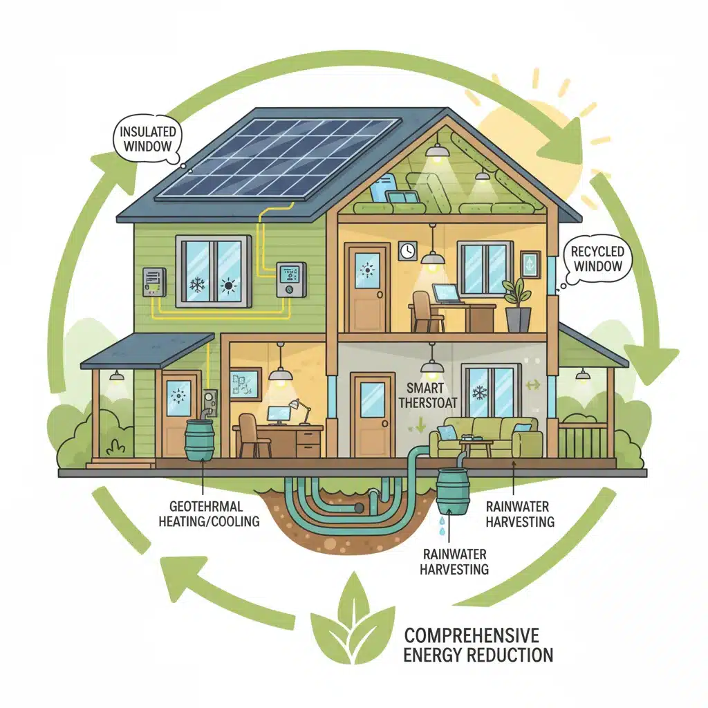 Illustration of an energy-efficient home with upgrades