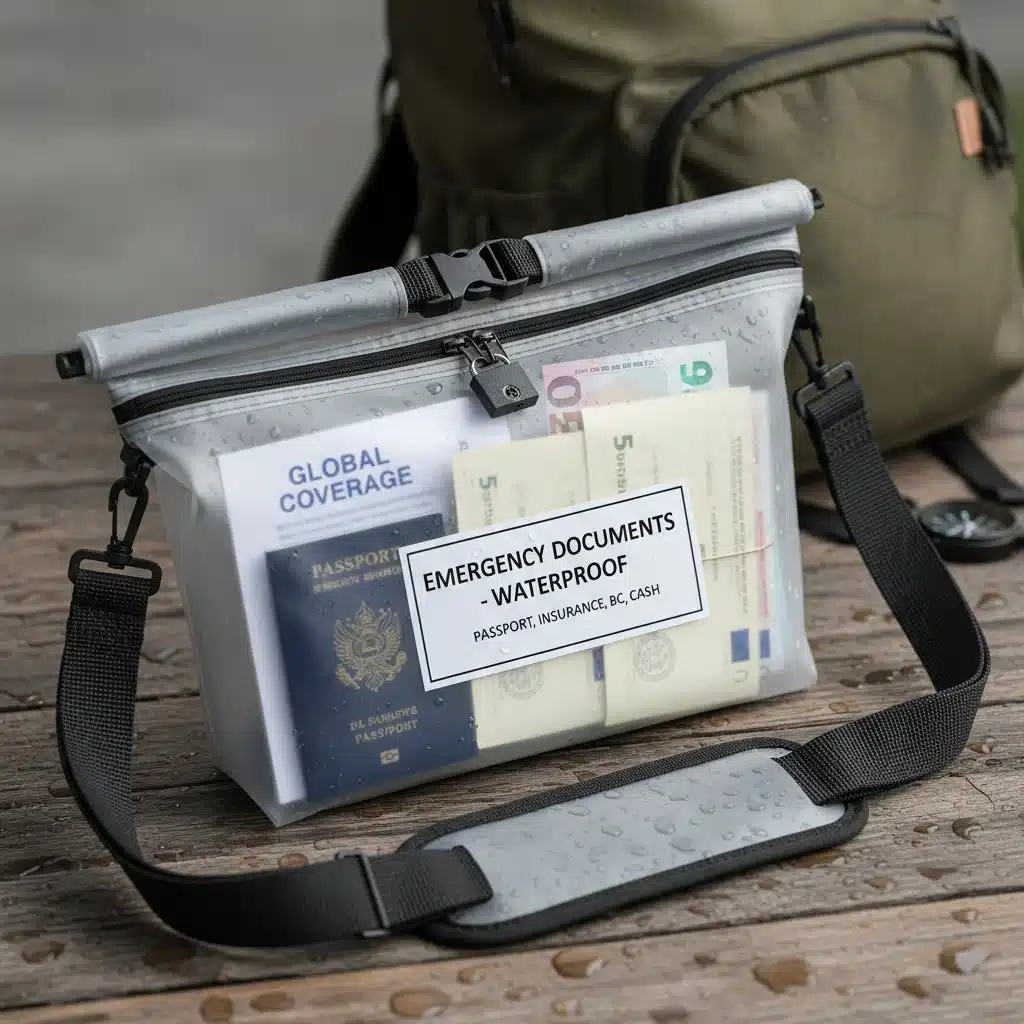 Waterproof bag protecting essential family documents and cash
